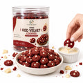 Mini Red Velvet Cookies with White Chocolate Dip