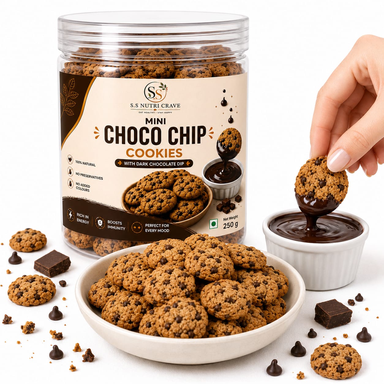 Mini Choco Chip Cookies with Chocolate Dip
